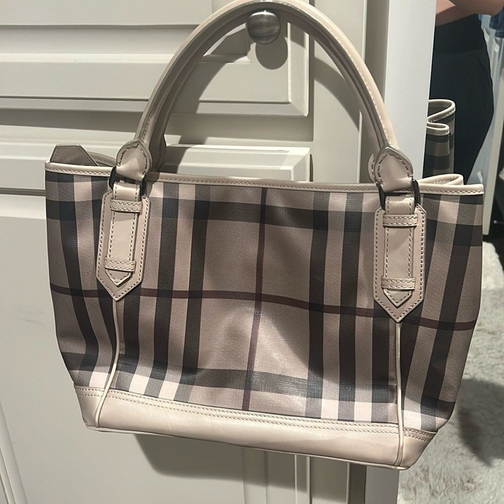 Burberry coated canvas tote- smoke banner check